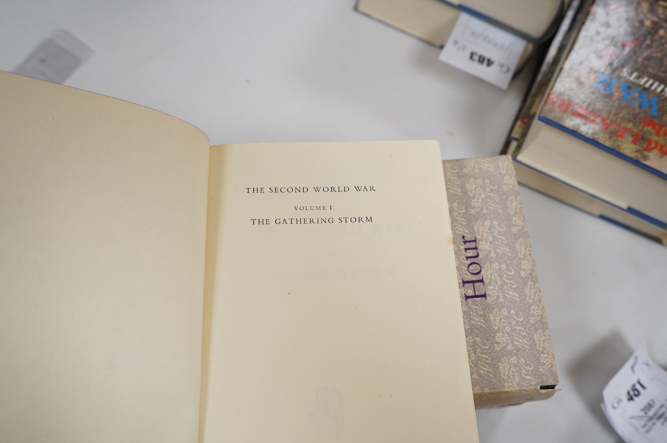 Churchill, Winston S. - The Second World War. 1st editions, 6 vols. num. maps (some folded); publisher's gilt lettered cloth and d/wrappers. 1948-54; sold with 2 other books (8)